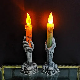 KissICON Halloween Decoration Ghost Festival Atmosphere Layout Props Plastic Ghost Hand Skeleton Light LED Luminous Candle Light