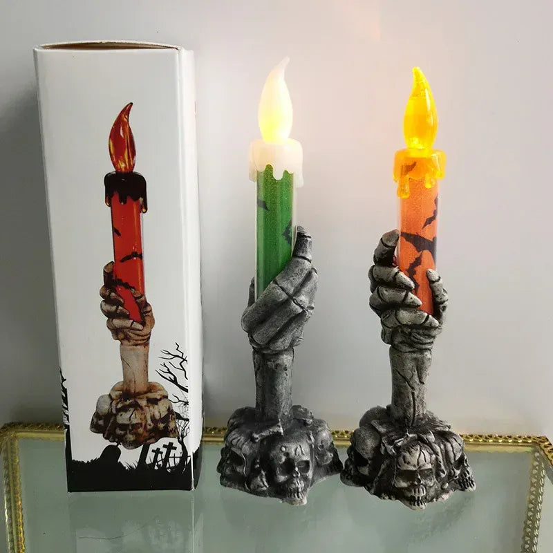KissICON Halloween Decoration Ghost Festival Atmosphere Layout Props Plastic Ghost Hand Skeleton Light LED Luminous Candle Light
