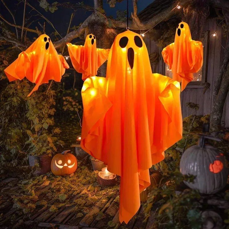 KissICON Halloween Decoration LED Hanging Light Emitting White Ghost DIY Styling Light Horror Indoor Party Decoration Atmosphere Light