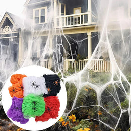 KissICON Halloween Decoration Spider Web,Artificial Cobweb,Stretchy Cobweb With Spider,Horror Gothic Haunted House Home Decor