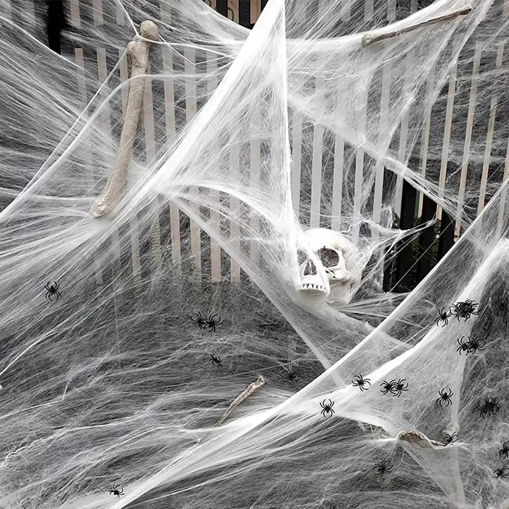 KissICON Halloween Decoration Spider Web,Artificial Cobweb,Stretchy Cobweb With Spider,Horror Gothic Haunted House Home Decor