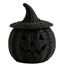 KissICON Halloween Decorations Hand-Woven Wicker Pumpkin Lantern Witch Hat Storage Box Home Decorative Statue Ornaments Christmas Decor
