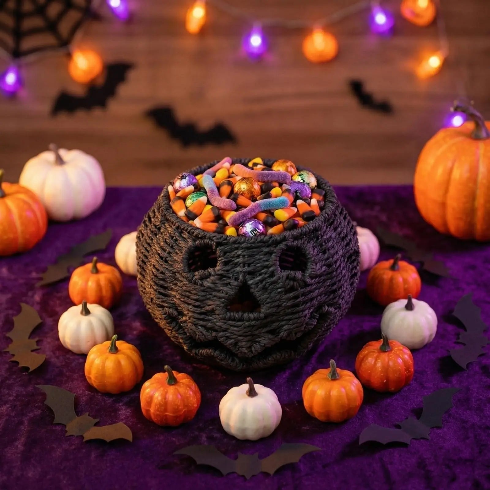 KissICON Halloween Decorations Hand-Woven Wicker Pumpkin Lantern Witch Hat Storage Box Home Decorative Statue Ornaments Christmas Decor