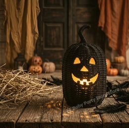 KissICON Halloween Decorations Hand-Woven Wicker Pumpkin Lantern Witch Hat Storage Box Home Decorative Statue Ornaments Christmas Decor
