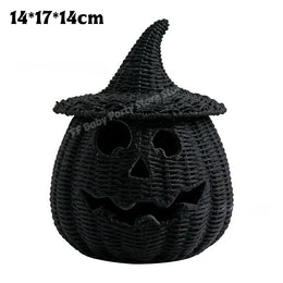 KissICON Halloween Decorations Hand-Woven Wicker Pumpkin Lantern Witch Hat Storage Box Home Decorative Statue Ornaments Christmas Decor