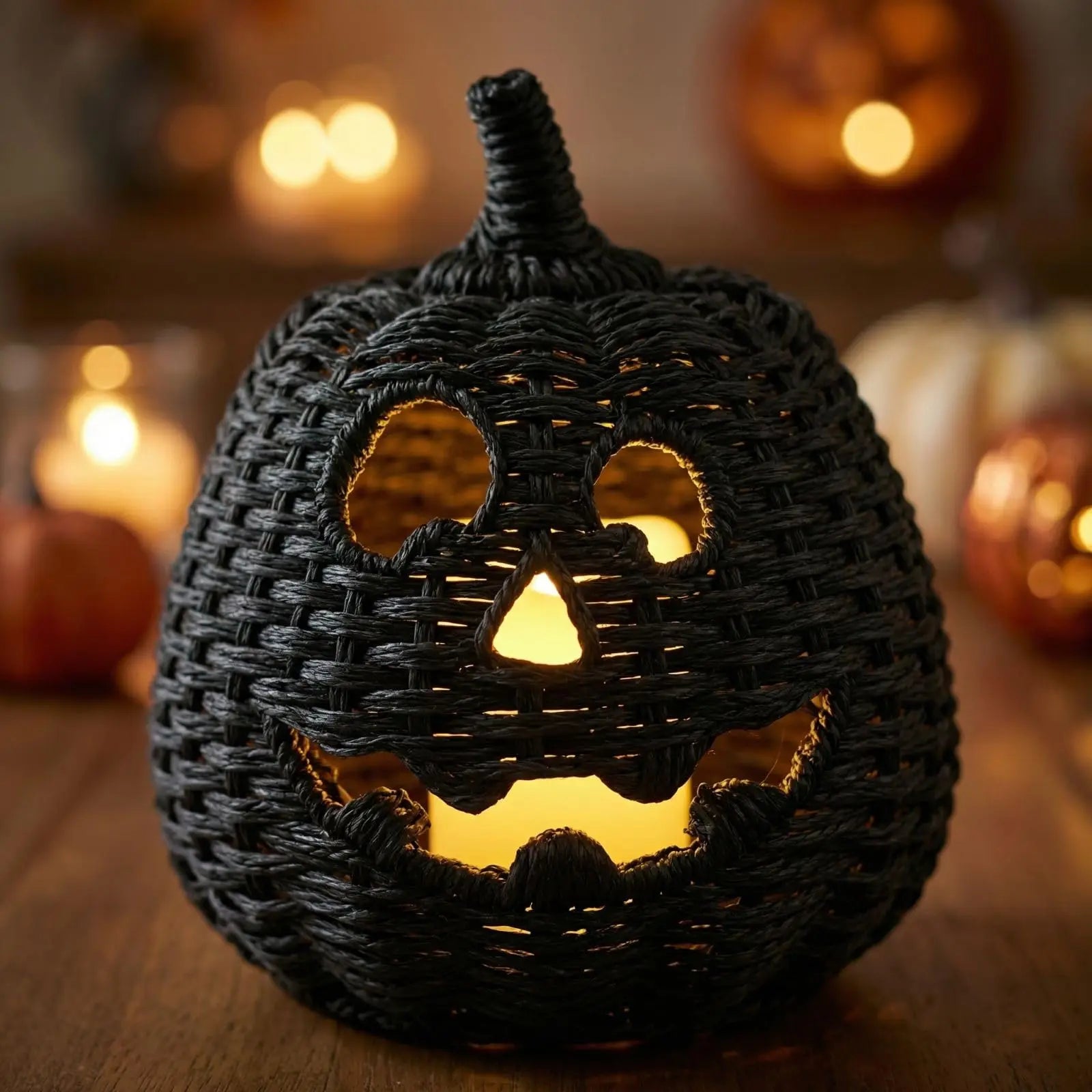 KissICON Halloween Decorations Hand-Woven Wicker Pumpkin Lantern Witch Hat Storage Box Home Decorative Statue Ornaments Christmas Decor