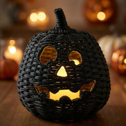 KissICON Halloween Decorations Hand-Woven Wicker Pumpkin Lantern Witch Hat Storage Box Home Decorative Statue Ornaments Christmas Decor