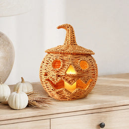 KissICON Halloween Decorations Hand-Woven Wicker Pumpkin Lantern Witch Hat Storage Box Home Decorative Statue Ornaments Christmas Decor