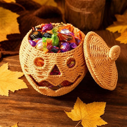 KissICON Halloween Decorations Hand-Woven Wicker Pumpkin Lantern Witch Hat Storage Box Home Decorative Statue Ornaments Christmas Decor