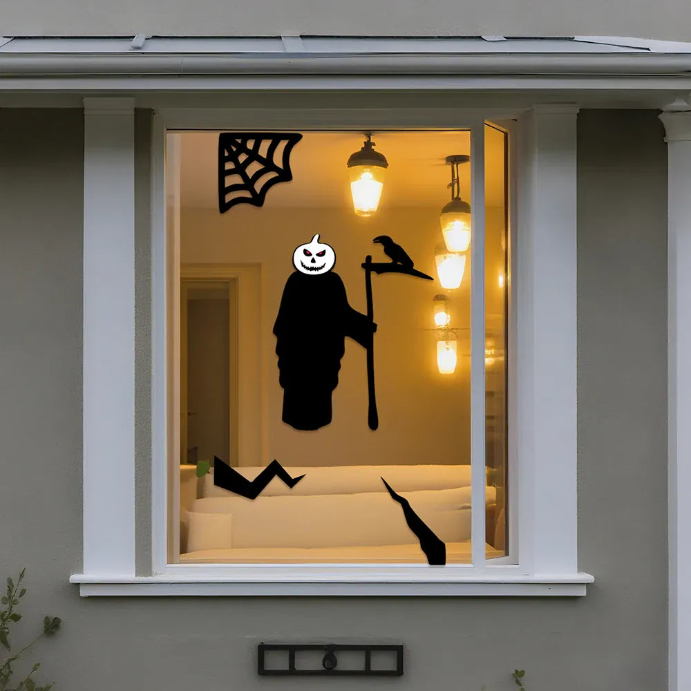 KissICON Halloween Decorations Room Door Stickers Window Decor Skeleton Hand Pumpkin DIY Window Stickers Ghost Devil Witch Hat Decor