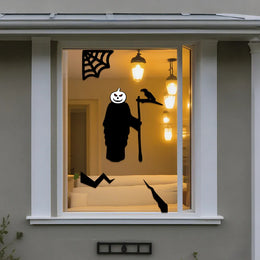 KissICON Halloween Decorations Room Door Stickers Window Decor Skeleton Hand Pumpkin DIY Window Stickers Ghost Devil Witch Hat Decor