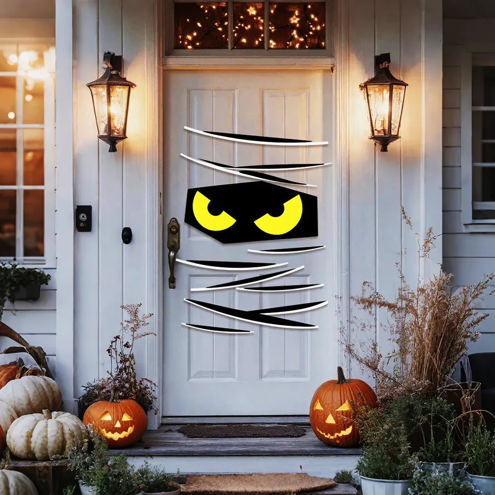 KissICON Halloween Decorations Room Door Stickers Window Decor Skeleton Hand Pumpkin DIY Window Stickers Ghost Devil Witch Hat Decor