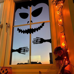 KissICON Halloween Decorations Room Door Stickers Window Decor Skeleton Hand Pumpkin DIY Window Stickers Ghost Devil Witch Hat Decor
