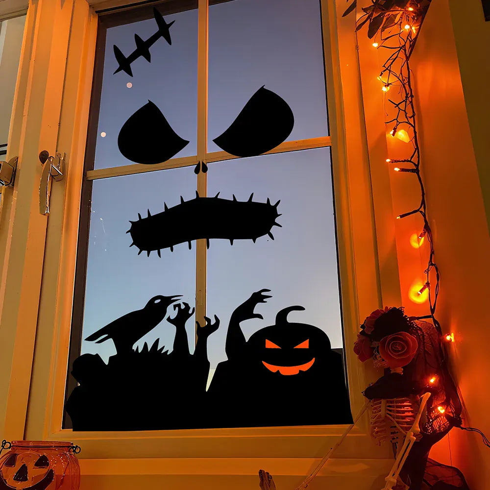 KissICON Halloween Decorations Room Door Stickers Window Decor Skeleton Hand Pumpkin DIY Window Stickers Ghost Devil Witch Hat Decor