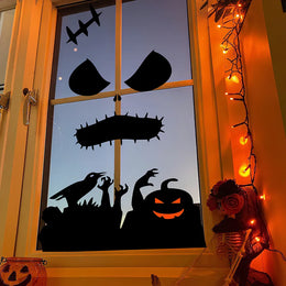 KissICON Halloween Decorations Room Door Stickers Window Decor Skeleton Hand Pumpkin DIY Window Stickers Ghost Devil Witch Hat Decor