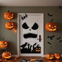 KissICON Halloween Decorations Room Door Stickers Window Decor Skeleton Hand Pumpkin DIY Window Stickers Ghost Devil Witch Hat Decor