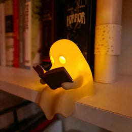 KissICON Halloween Desktop Ornament Ghost Reading Book Lamp Warm Ambient Light for Holiday Party Home Office Desk Decoration