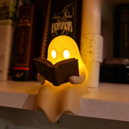 KissICON Halloween Desktop Ornament Ghost Reading Book Lamp Warm Ambient Light for Holiday Party Home Office Desk Decoration