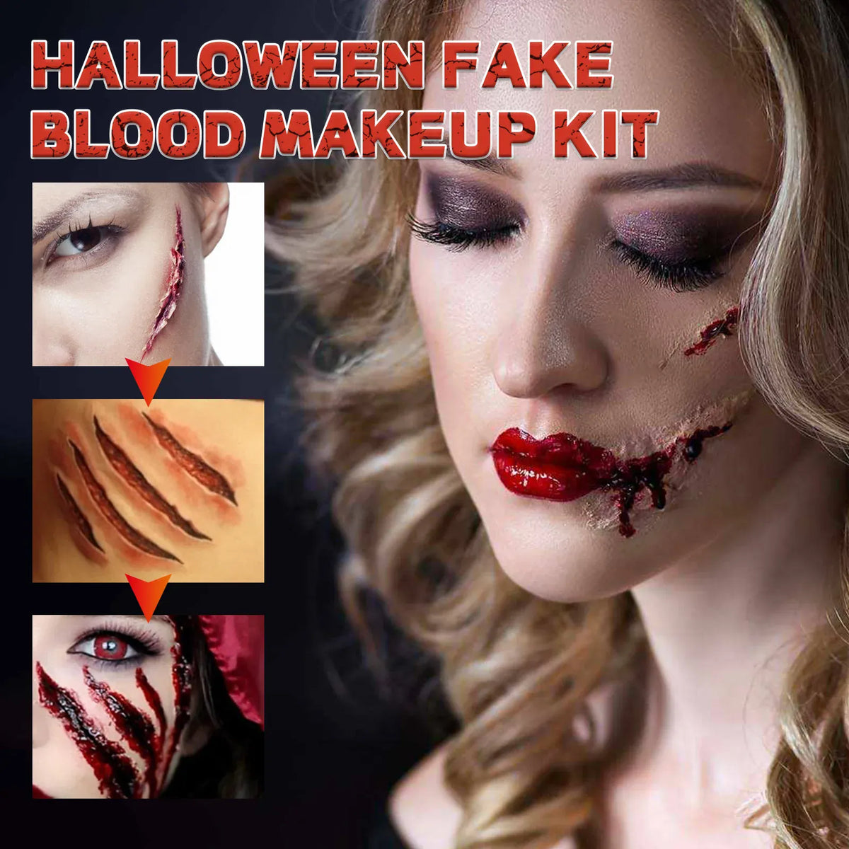 KissICON Halloween Fake Blood Makeup Kit Realistic Washable Fake Scar Wound Paint Spray Drops Thick Blood Paste Vampire Cosplay Make Up
