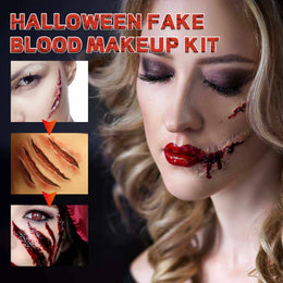 KissICON Halloween Fake Blood Makeup Kit Realistic Washable Fake Scar Wound Paint Spray Drops Thick Blood Paste Vampire Cosplay Make Up