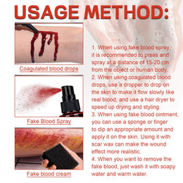 KissICON Halloween Fake Blood Makeup Kit Realistic Washable Fake Scar Wound Paint Spray Drops Thick Blood Paste Vampire Cosplay Make Up