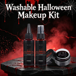 KissICON Halloween Fake Blood Makeup Kit Realistic Washable Fake Scar Wound Paint Spray Drops Thick Blood Paste Vampire Cosplay Make Up