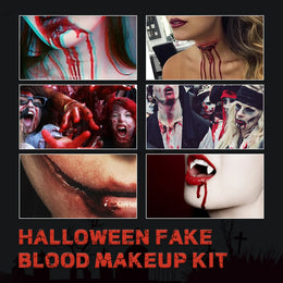 KissICON Halloween Fake Blood Makeup Kit Realistic Washable Fake Scar Wound Paint Spray Drops Thick Blood Paste Vampire Cosplay Make Up