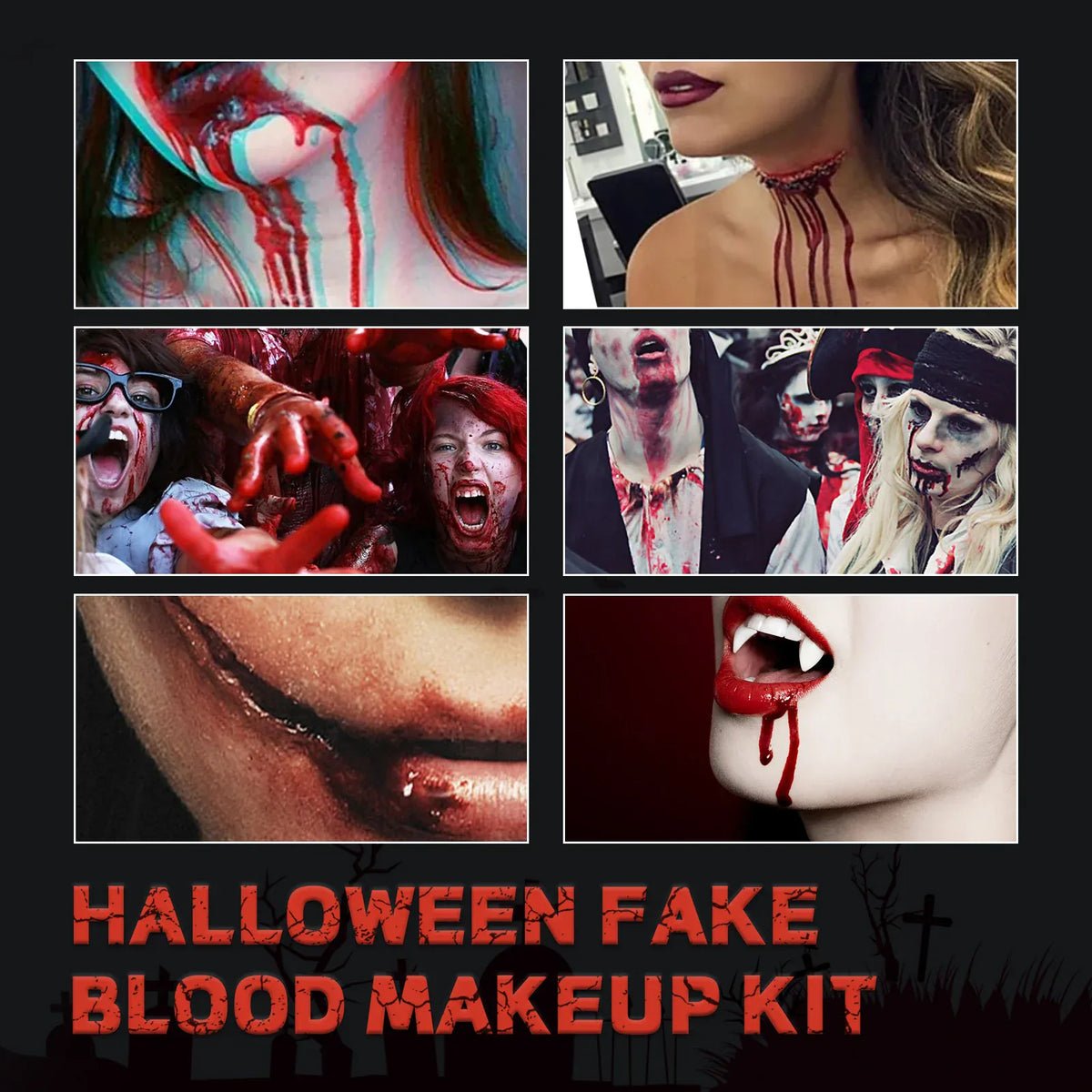 KissICON Halloween Fake Blood Makeup Kit Realistic Washable Fake Scar Wound Paint Spray Drops Thick Blood Paste Vampire Cosplay Make Up