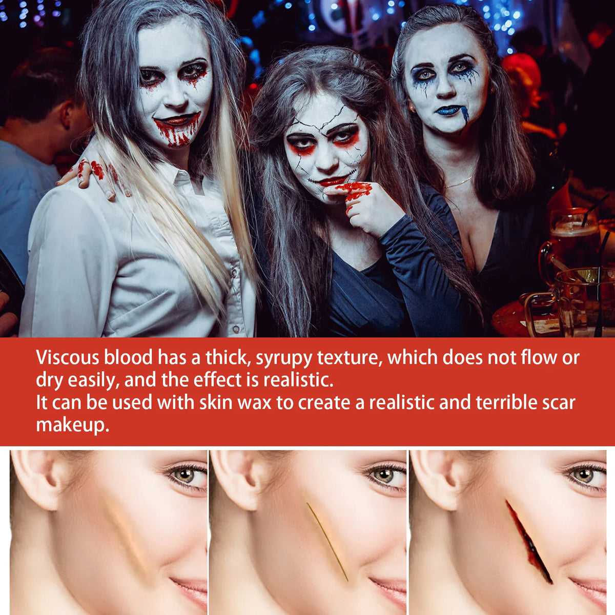 KissICON Halloween Fake Blood Makeup Kit Realistic Washable Fake Scar Wound Paint Spray Drops Thick Blood Paste Vampire Cosplay Make Up