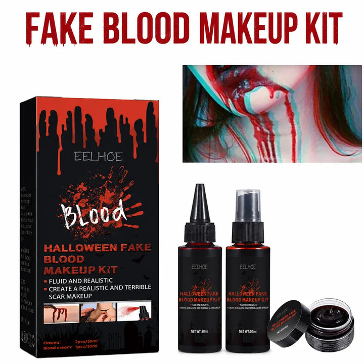 Halloween Fake Blood Makeup Set Realistic Safe Washable Stage Blood Liquid for Costume Party Scary Effects Cosplay Face Body Art