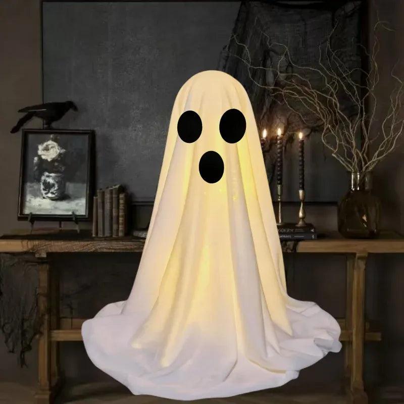 KissICON Halloween Ghost Decoration Glowing Desktop Ghost Standing Ornament Haunted Hanging Ghost Decor for Table Home Party Night Gift