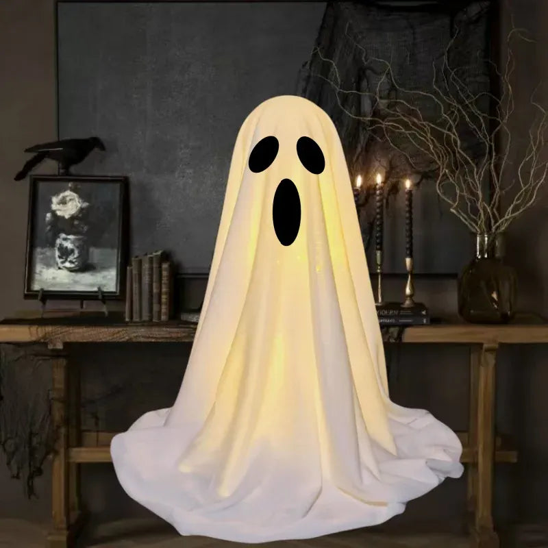 KissICON Halloween Ghost Decoration Glowing Desktop Ghost Standing Ornament Haunted Hanging Ghost Decor for Table Home Party Night Gift