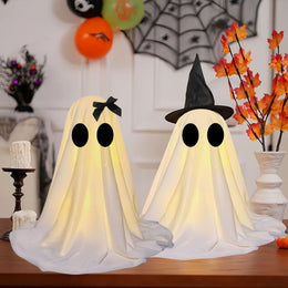 KissICON Halloween Ghost Decoration Glowing Desktop Ghost Standing Ornament Haunted Hanging Ghost Decor for Table Home Party Night Gift