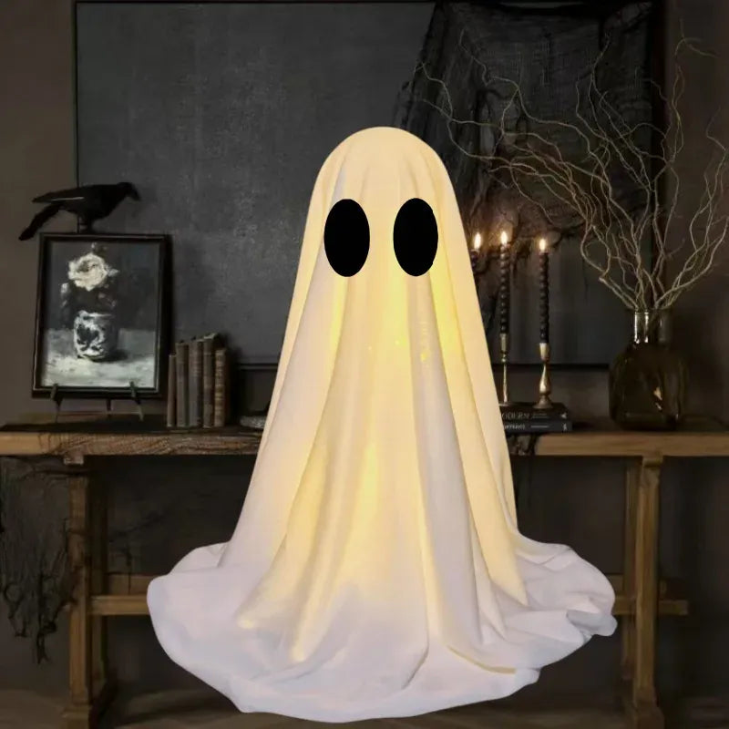 KissICON Halloween Ghost Decoration Glowing Desktop Ghost Standing Ornament Haunted Hanging Ghost Decor for Table Home Party Night Gift