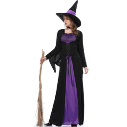 KissICON Halloween Gothic Witch Cosplay Costumes Women Sexy Witch Dress With Hat Carnival Party Performese Clothes