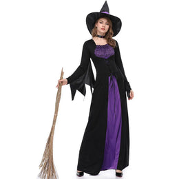 KissICON Halloween Gothic Witch Cosplay Costumes Women Sexy Witch Dress With Hat Carnival Party Performese Clothes