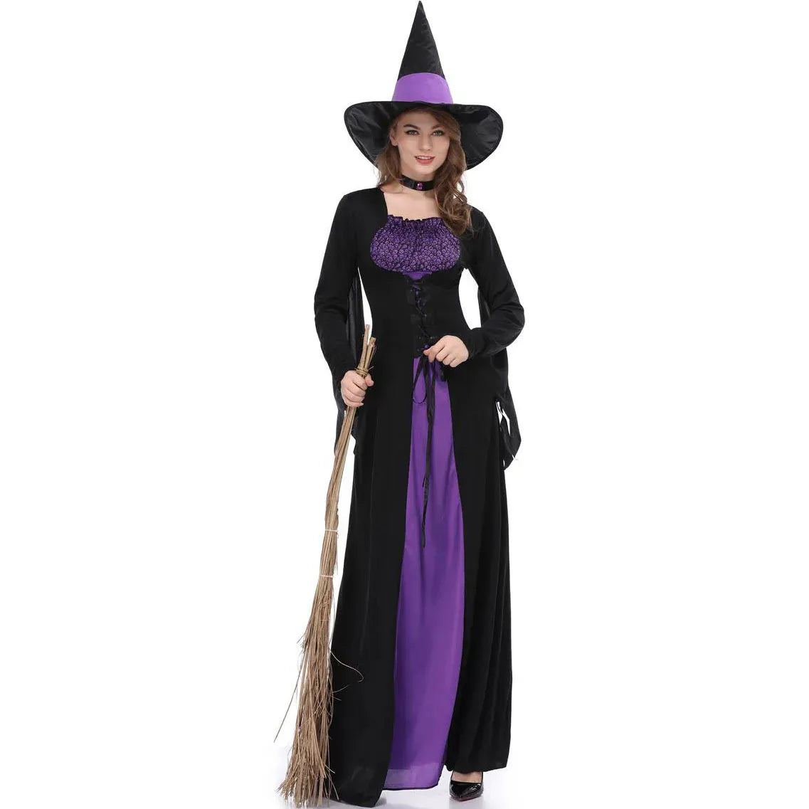 KissICON Halloween Gothic Witch Cosplay Costumes Women Sexy Witch Dress With Hat Carnival Party Performese Clothes