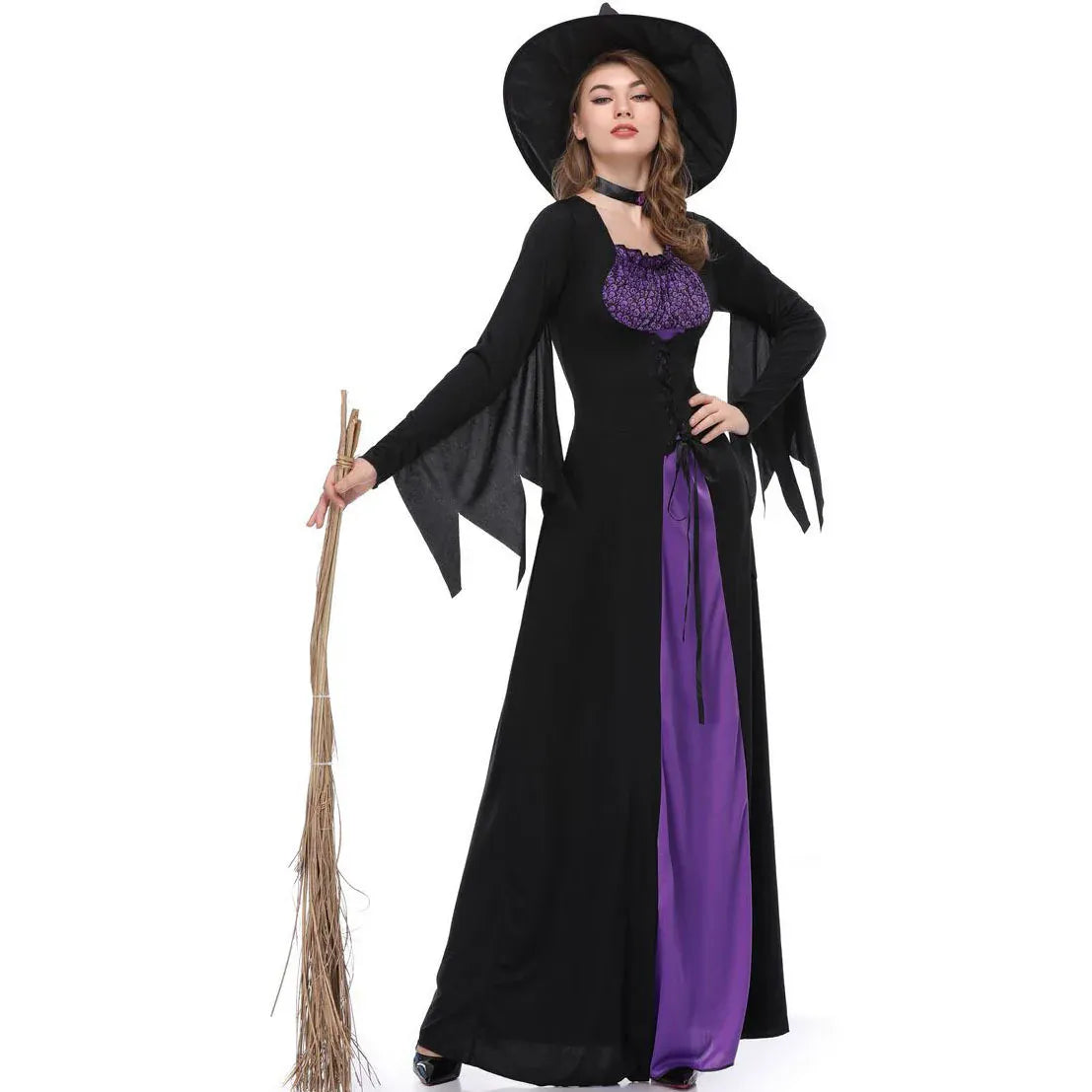 KissICON Halloween Gothic Witch Cosplay Costumes Women Sexy Witch Dress With Hat Carnival Party Performese Clothes