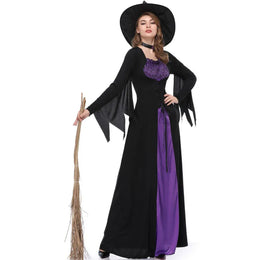 KissICON Halloween Gothic Witch Cosplay Costumes Women Sexy Witch Dress With Hat Carnival Party Performese Clothes