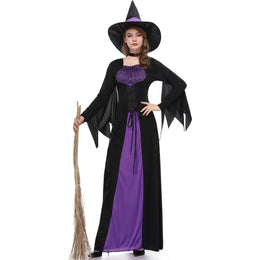 KissICON Halloween Gothic Witch Cosplay Costumes Women Sexy Witch Dress With Hat Carnival Party Performese Clothes