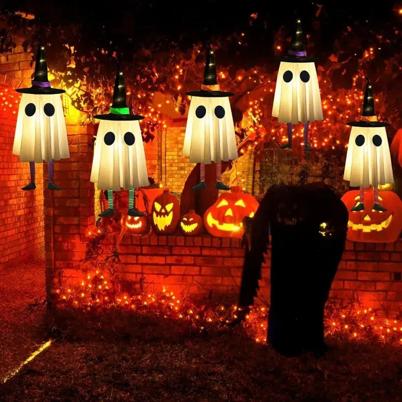 KissICON Halloween Hanging Ghost Decorations, Outdoor Halloween Witches Hat Lights, Glowing Ghosts for Garden Trees, Yard Halloween Decor