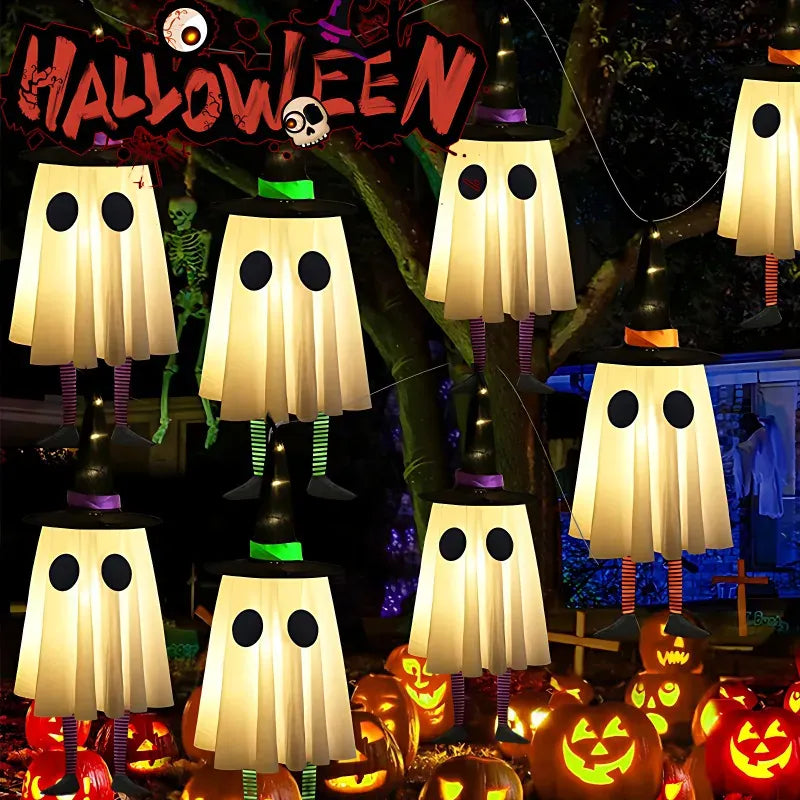 KissICON Halloween Hanging Ghost Decorations, Outdoor Halloween Witches Hat Lights, Glowing Ghosts for Garden Trees, Yard Halloween Decor