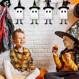 KissICON Halloween Hanging Ghost Decorations, Outdoor Halloween Witches Hat Lights, Glowing Ghosts for Garden Trees, Yard Halloween Decor