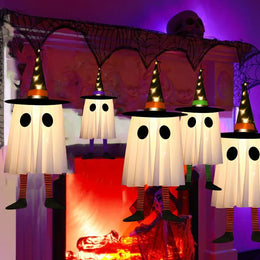 KissICON Halloween Hanging Ghost Decorations, Outdoor Halloween Witches Hat Lights, Glowing Ghosts for Garden Trees, Yard Halloween Decor