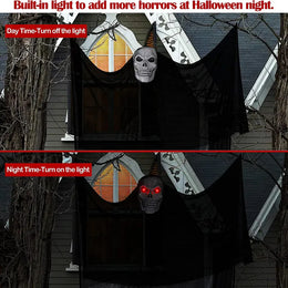 KissICON Halloween Hanging Skull Ghost Haunted House Decoration With LED Sound Ghost Ornament Indoor Outdoor Bar Halloween Party Decor