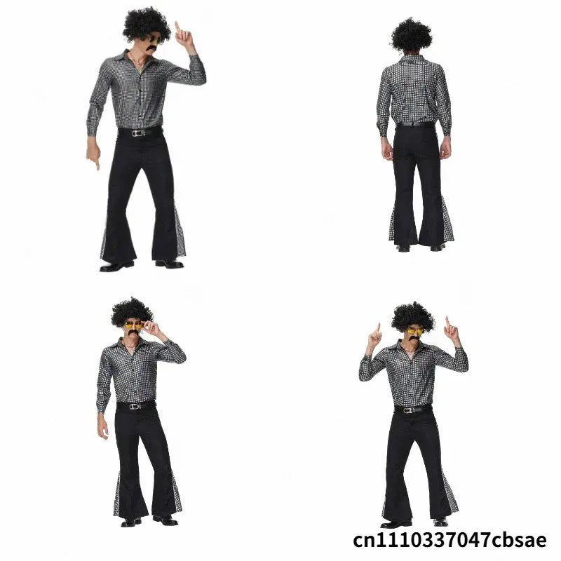 KissICON Halloween Hippie Costumes Set 70s 80s Cosplay Men Fancy Disguise Costume Carnival Party Vintage Rock Disco Night Club Clothes
