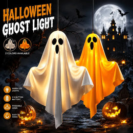 KissICON Halloween LED Light Up Hanging Ghost Decorations, Warm Glow Spooky Ghost Ornaments for Home, Bedroom Halloween Party Decor