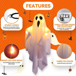 KissICON Halloween LED Light Up Hanging Ghost Decorations, Warm Glow Spooky Ghost Ornaments for Home, Bedroom Halloween Party Decor