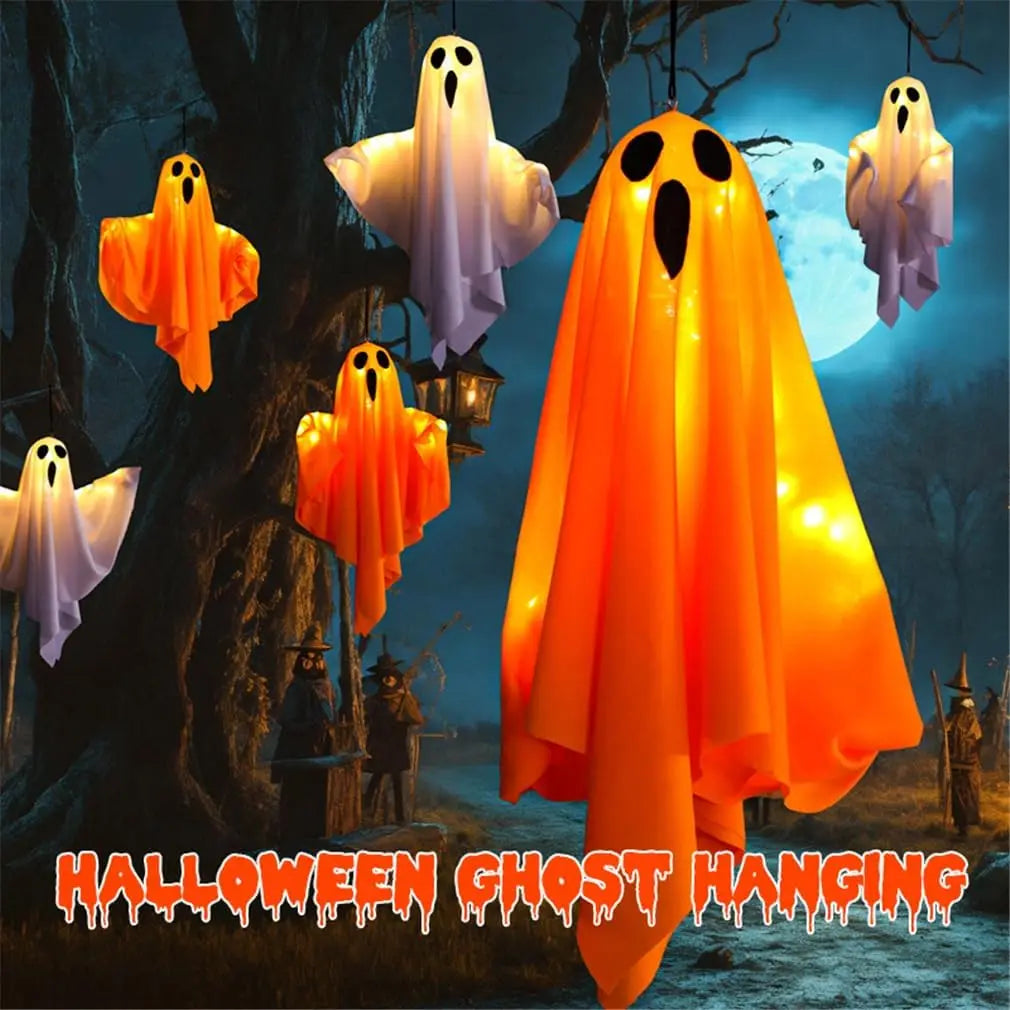 KissICON Halloween LED Light Up Hanging Ghost Decorations, Warm Glow Spooky Ghost Ornaments for Home, Bedroom Halloween Party Decor
