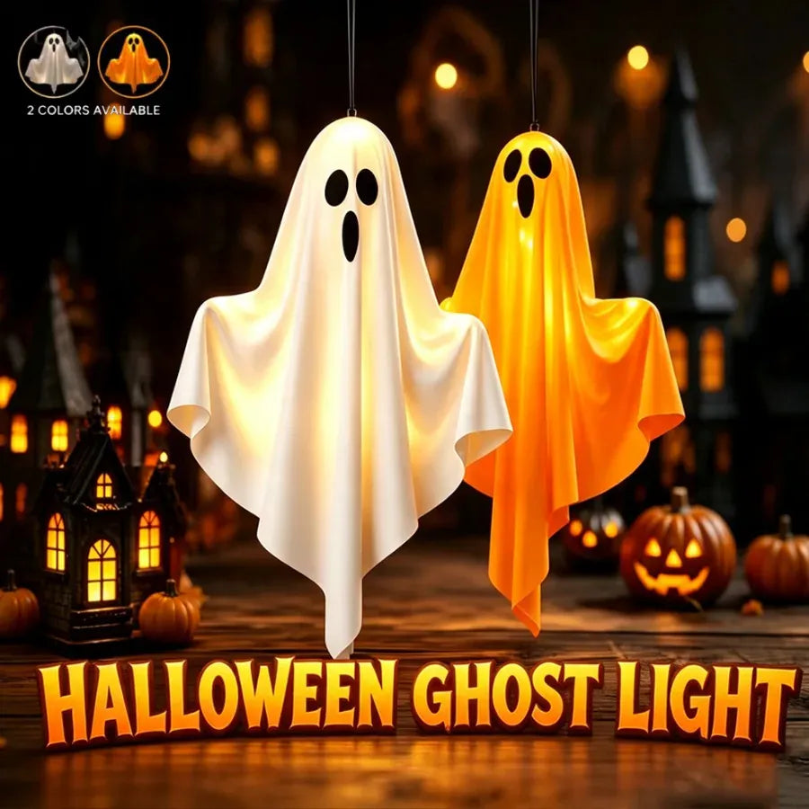 KissICON Halloween LED Light Up Hanging Ghost Decorations, Warm Glow Spooky Ghost Ornaments for Home, Bedroom Halloween Party Decor